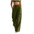 thumbnail image 2 of Gamivast Cargo Pants for Women Linen Wide Leg Lightweight High Waisted Drawstring Pull-on Utility Pants with Pockets Full Length Loose Travel Pants Casual Outdoor Wear Outfits Army Green S, 2 of 8
