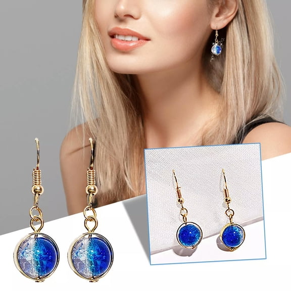 QQTDFG Women's Blue And White Glass Bead Earrings With Gold Tone Plating-default