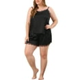 thumbnail image 3 of Agnes Orinda Women's Plus Lace Panel Sleeveless Cami Elastic Waist Shorts Pajama Sets, 3 of 7