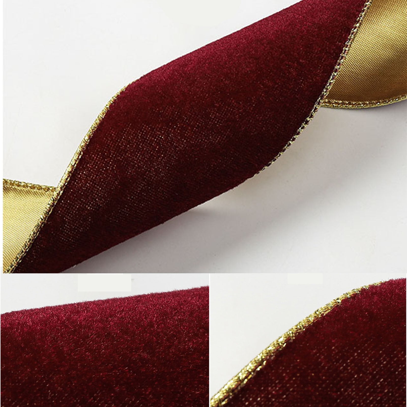 RuiJiao 2.5in Red Velvet Wired Christmas Wired Ribbon with Gold Backside, Red and Gold Christmas Ribbon for Tree Decorations, Wreaths, Crafts, Home Decor, Gift Wrapping