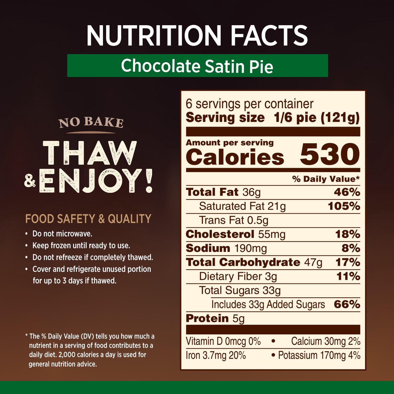 Marie Callender's Chocolate Satin Pie, Thaw & Enjoy Frozen Dessert, 25.6 oz.