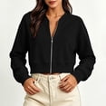 thumbnail image 5 of DIOAZUD Women's Cropped Zip up Sweatshirts Long Sleeve Full Zip Sweatshirt Jacket Collarless V Neck Casual Crop Cardigan Fall Clothes Black S-XXL, 5 of 7