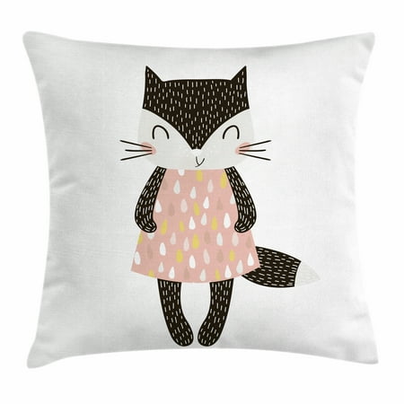 - Cat Throw Pillow Cushion Cover, Cute Feline Girl in a Raindrop Shapes Pattern Dress Hand Drawn Nursery Themed Animal, Decorative Square Accent Pillow Case, 16 X 16 Inches, Multicolor, by Ambesonne