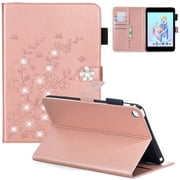 iPad Mini 4 Case, Allytech 3D Plum Blossom Series PU Leather Multi-Card Slots Wallet Case with Kickstand Function for Apple 7.9-inch iPad Mini 4th Generation Tablet (A1538/A1550), Rosegold