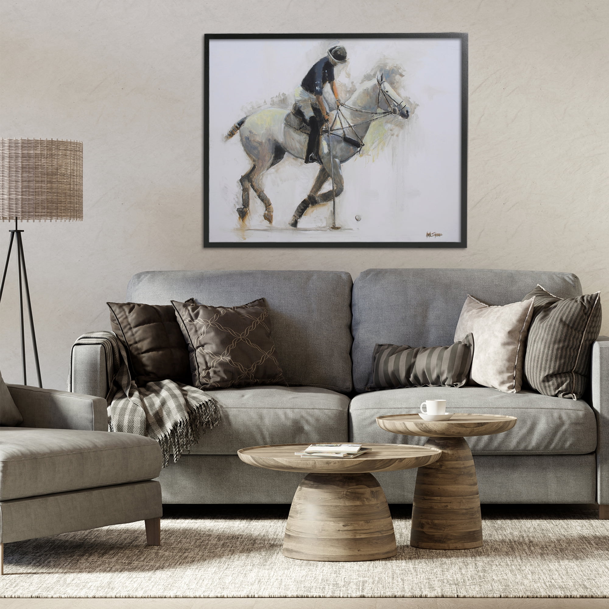 Stupell Industries Polo Rider in Motion Black Framed Giclee Art, design by Jadei Graphics