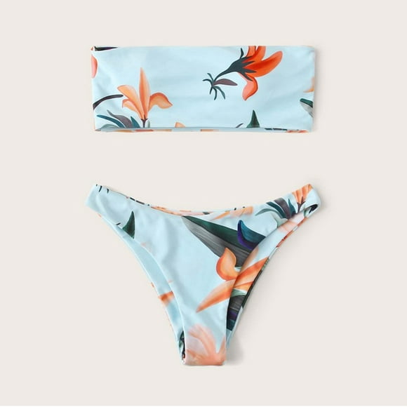 WaiiMak Womens Swimsuit Clearance Under $10 Women Prints Sexy Bikini Push-Up Padded Swimwear Swimsuit Beachwear Set Blue M