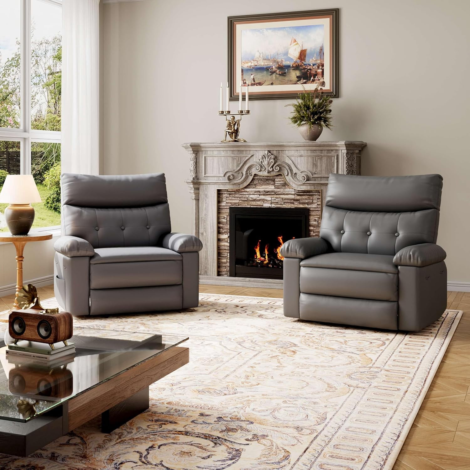 Oversized Wide Recliner Chair - Faux PU Leather Large Manual Recliner for Adults, Exceptional Comfort Lazy Chair with 1.5X Sponge Filling and Easy Recline Mechanism for Relaxation