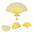 thumbnail image 3 of Unique Bargains 1 Pc Lucky Cloud Pattern Folding Fan for Masquerade Yellow Silk Fabric, 3 of 5