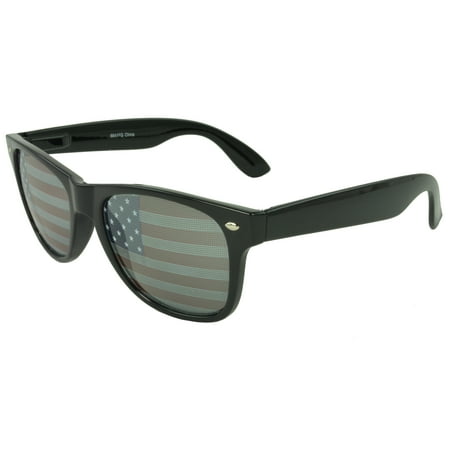 - MLC Eyewear St. Jude Retro Horn Rimmed Shades Fashion Sunglasses, Black United States American Flag