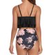 thumbnail image 3 of Traje de baño para mujer, estampado de moda, 2 piezas, doble capa, traje de baño con volantes para mujer, para verano, playa, natación, Top negro, pantalones cortos florales vintage S, 3 of 5