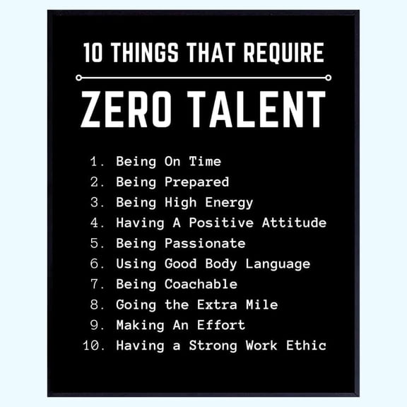 10 Things That Require Zero Talent Wall Art – Motivational Poster for Gym or Office, Inspirational Decor, Gift for Men or Women