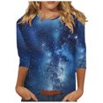 thumbnail image 2 of Jienlioq Hauts pour Femmes Tendance T-Shirt Ample et Décontracté Imprimé Ciel Col Rond Manches 3/4 Offres Cyber Monday, 2 of 5