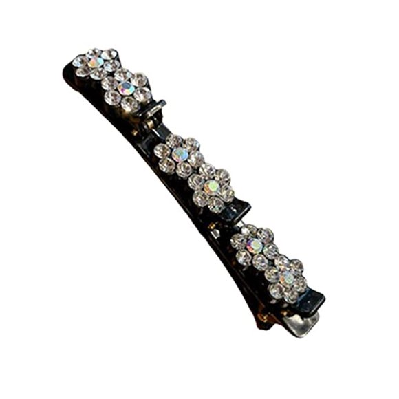 Pince à Cheveux Tressée en Pierre de Cristal Scintillante, Double Frange S3W7