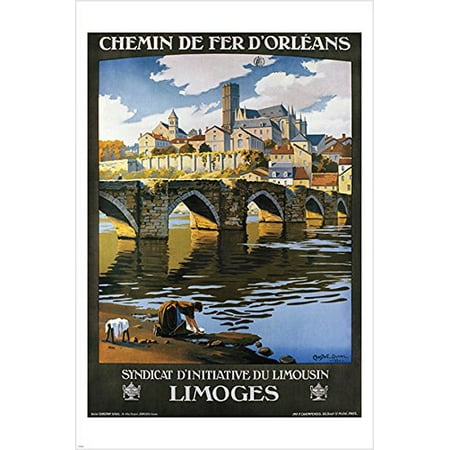 French Limoges Box - Vintage Travel Poster Limoges France Bridges Old Town Collectors 24X36 New