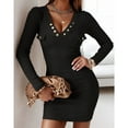 thumbnail image 4 of Vestido Casual Para Mujer, Vestido Ajustado Con Cuello En V Para Mujer, Botón Elegante De Manga Larga Acanalado De Punto Para Citas Para Vacaciones ANGGREK  Otros, 4 of 6