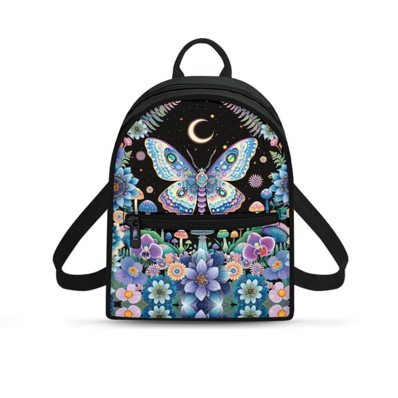HELLHERO Butterfly & Mushroom Mini Backpack for Travel Work, Lightweight Travel Shoulder Bag Polyester Lots of Pockets Backpack Purse