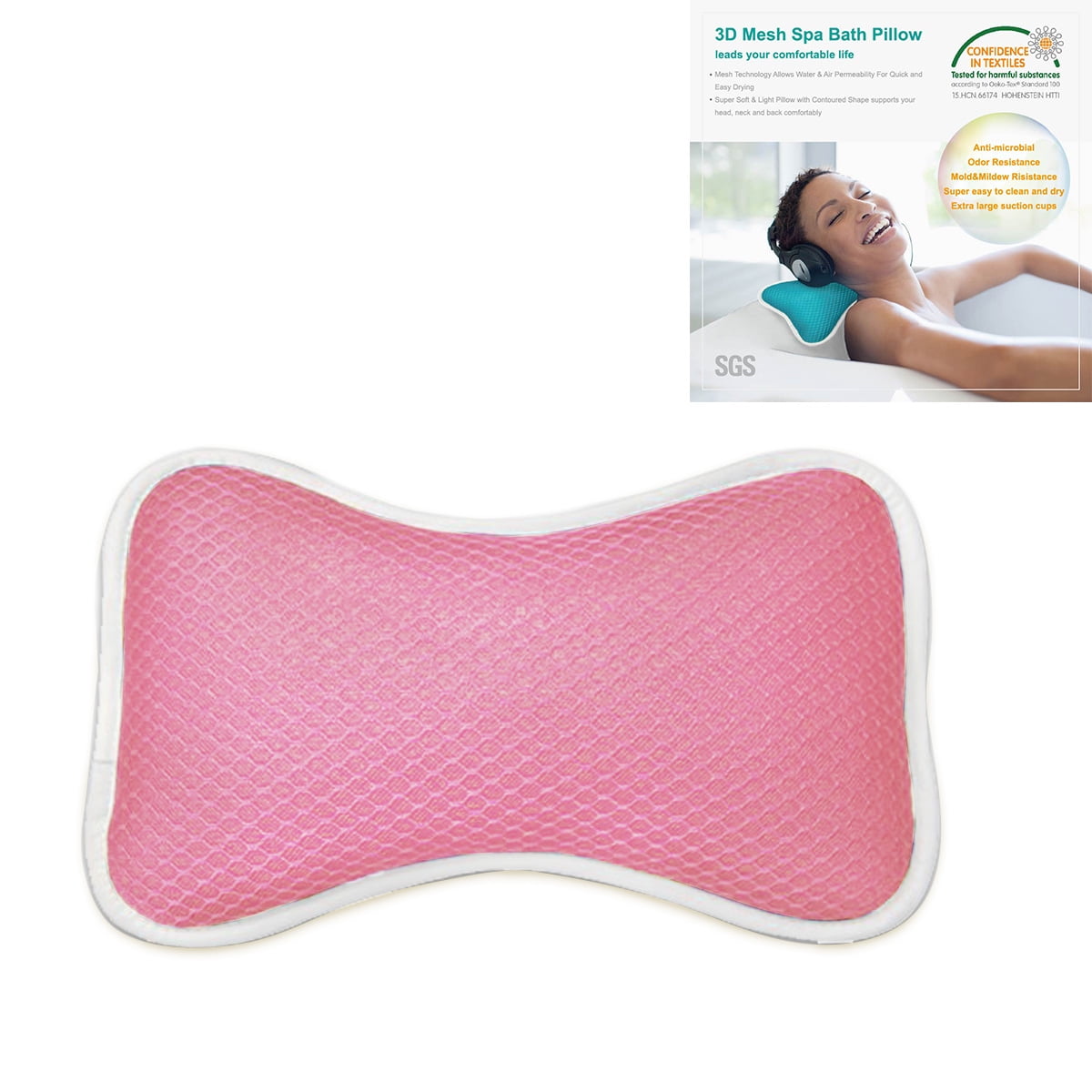 Details about   3D Mesh Bath Pillow Spa Pillow Head Rest for Hot Tub Bathtub with 6 Suction Cup 