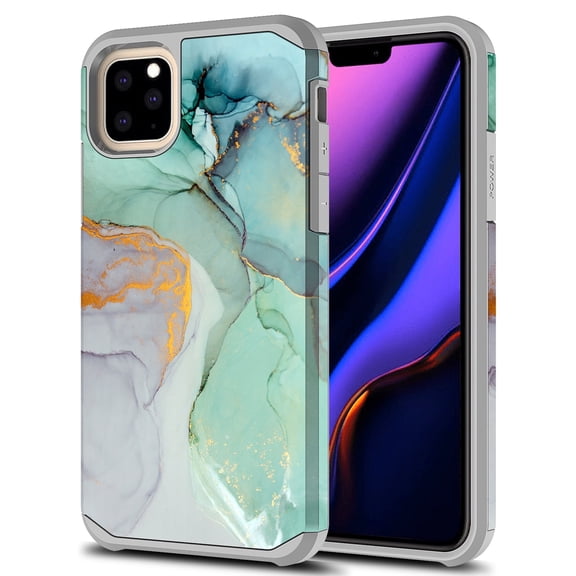 iPhone 11 Pro Case, Kaesar Slim Hybrid Dual Layer Shockproof Hard Cover Graphic Fashion Cute Colorful Silicone Skin Cover Armor Case for iPhone 11 Pro (Green Marble)