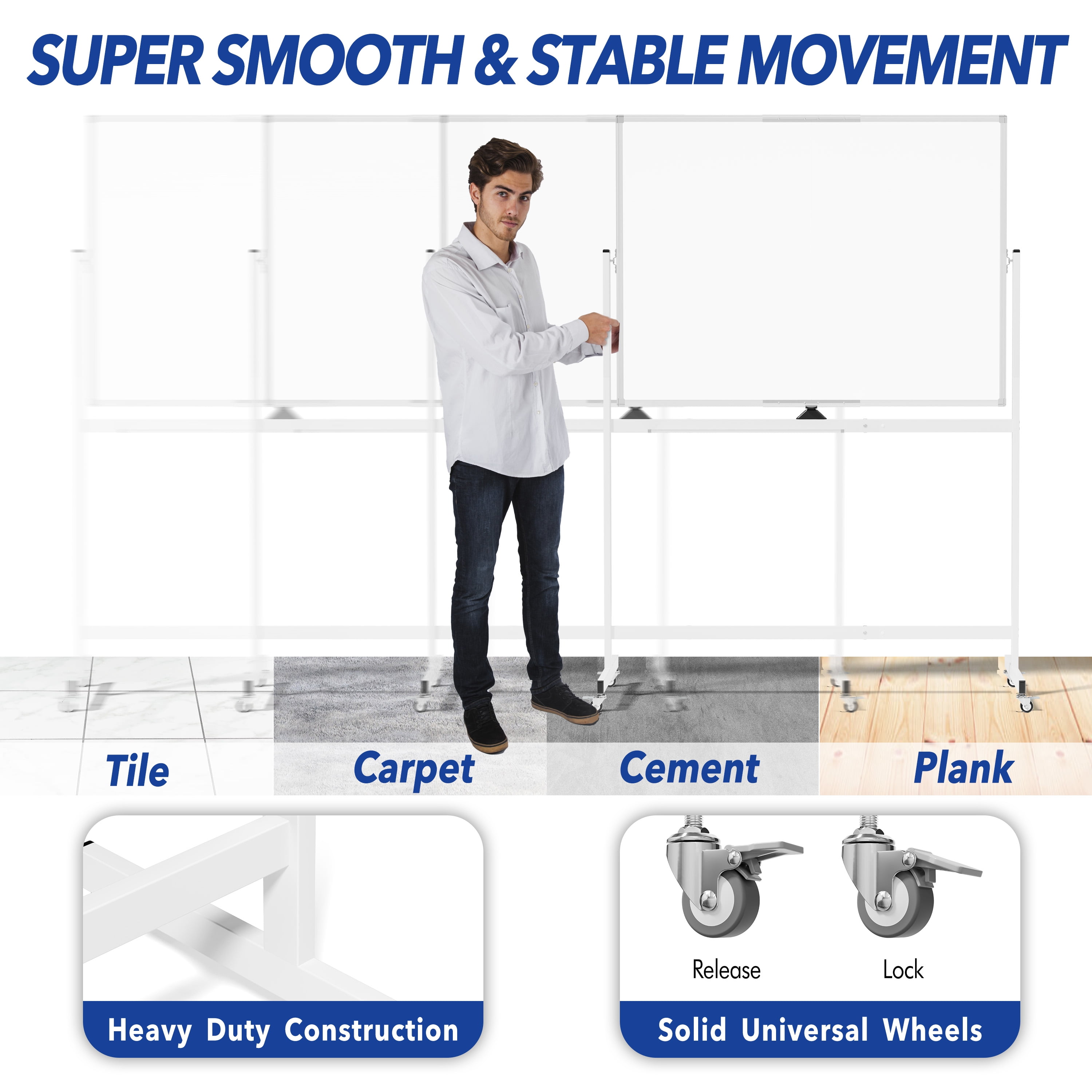 Tooloton Large Rolling Whiteboard on Wheels, 48 x 36 Inches with Stand, 4' x 3' Magnetic Dry Erase Board Easel