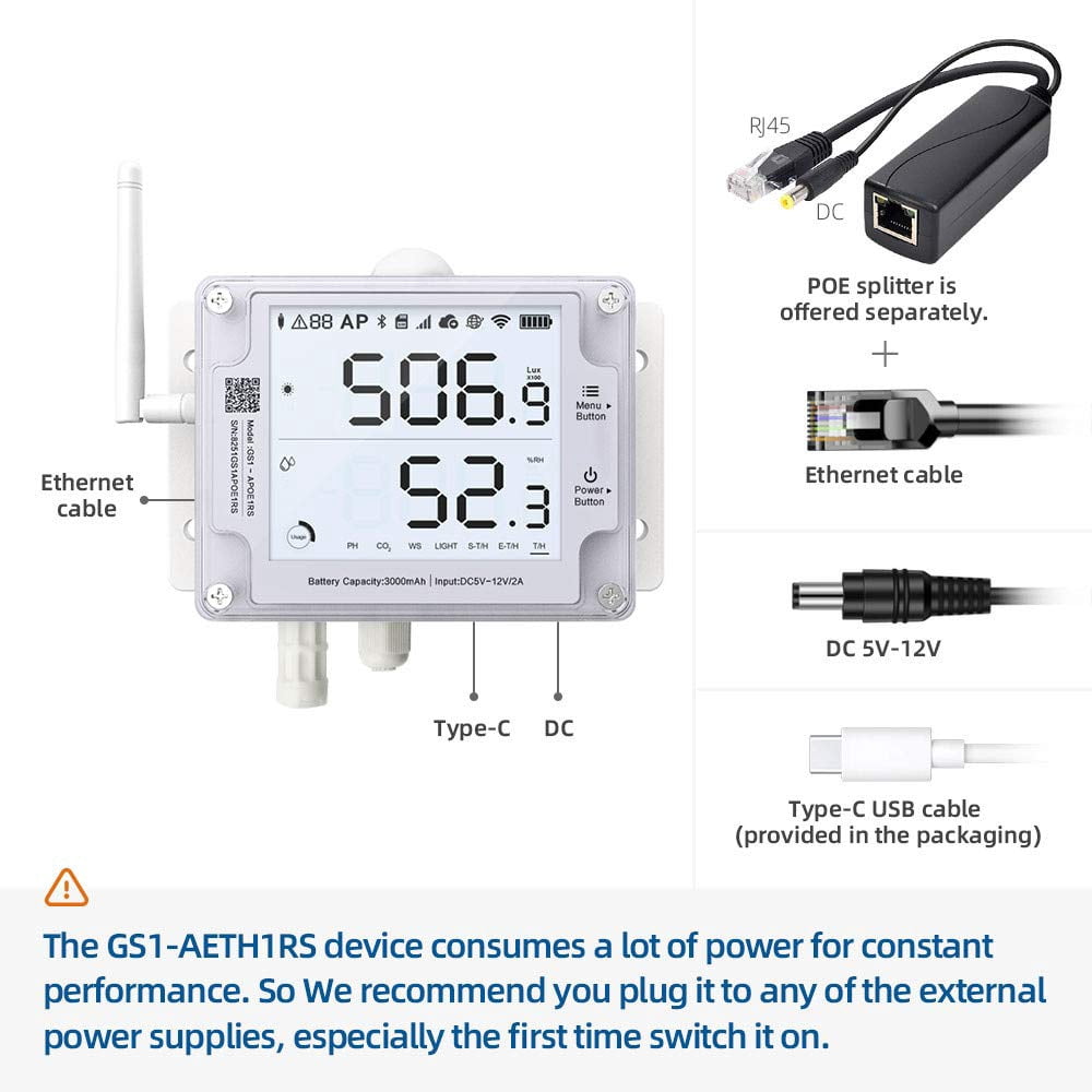 UbiBot Ethernet Thermometer Hygrometer GS1-AETH1RS, WiFi Temperature Humidity Monitor, 1 Pack