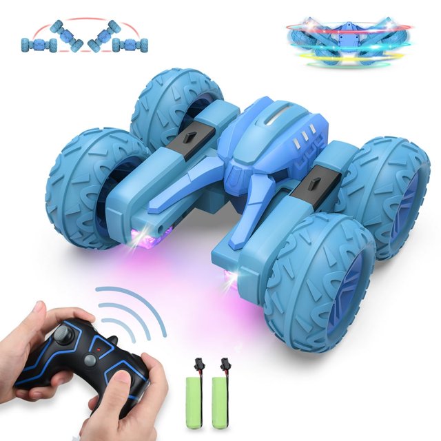 CNKOO 2.4GHz RC Car for Kids 360° Rotation Remote Control Stunt Car for Boys and Girls 4WD Off-Road Double Side Driving Vehicles with LED Lights Red