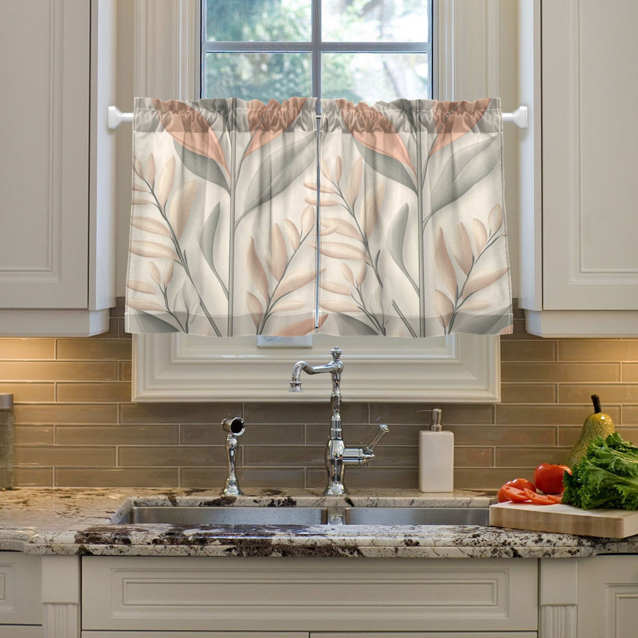 Sketched Grass 27"x36" Linen Look Cafe Curtain Set with Privacy and UV Protection
