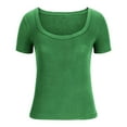 thumbnail image 5 of loopsun Plus Size Tops for Womens,Womens Summer Tops,Women's Casual Solid Color Short-Sleeved U-Neck Top Green XXXL, 5 of 5