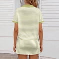 thumbnail image 6 of Fewfanhot Womens Sets 2 Piece Outfits Turn-Down Collar V-Neck Striped Short Sleeve Top & Drawstring Short Skirt Set, 6 of 7
