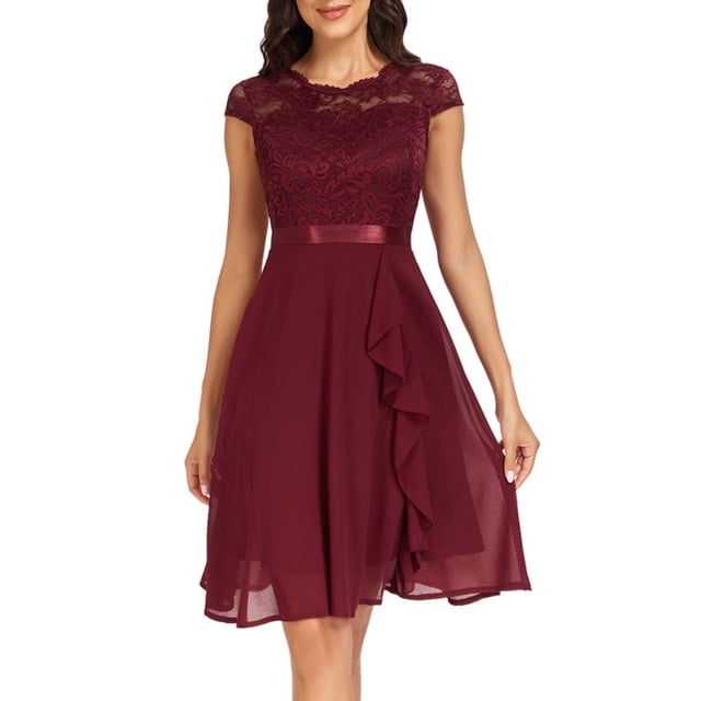 Robe Formelle pour Femmes en Dentelle Élégante, Robe de Soirée pour Invitées de Mariage, Cocktail, Fête, Robe Formelle