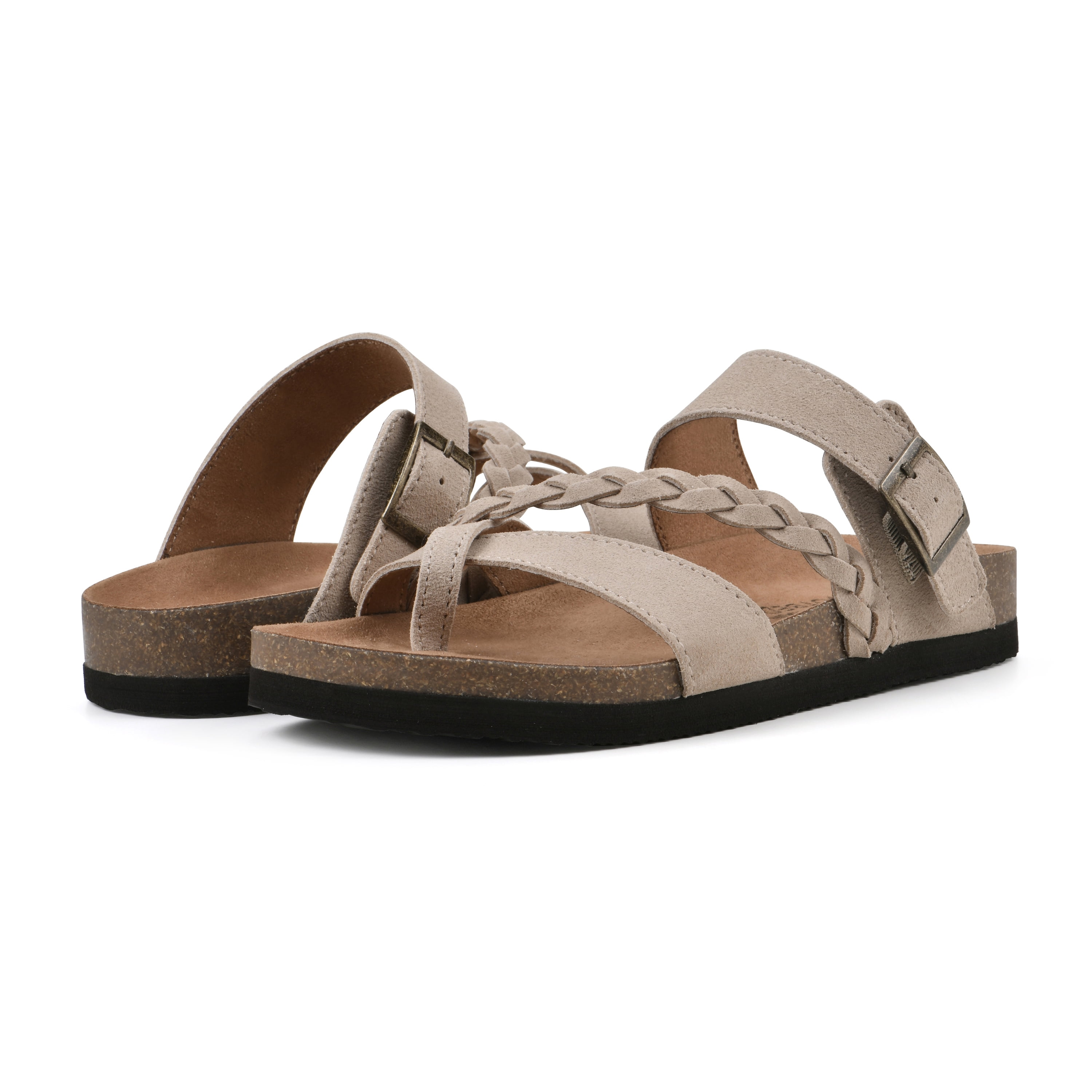 White Mountain Womens Hazy Cork Leather Footbed Sandals