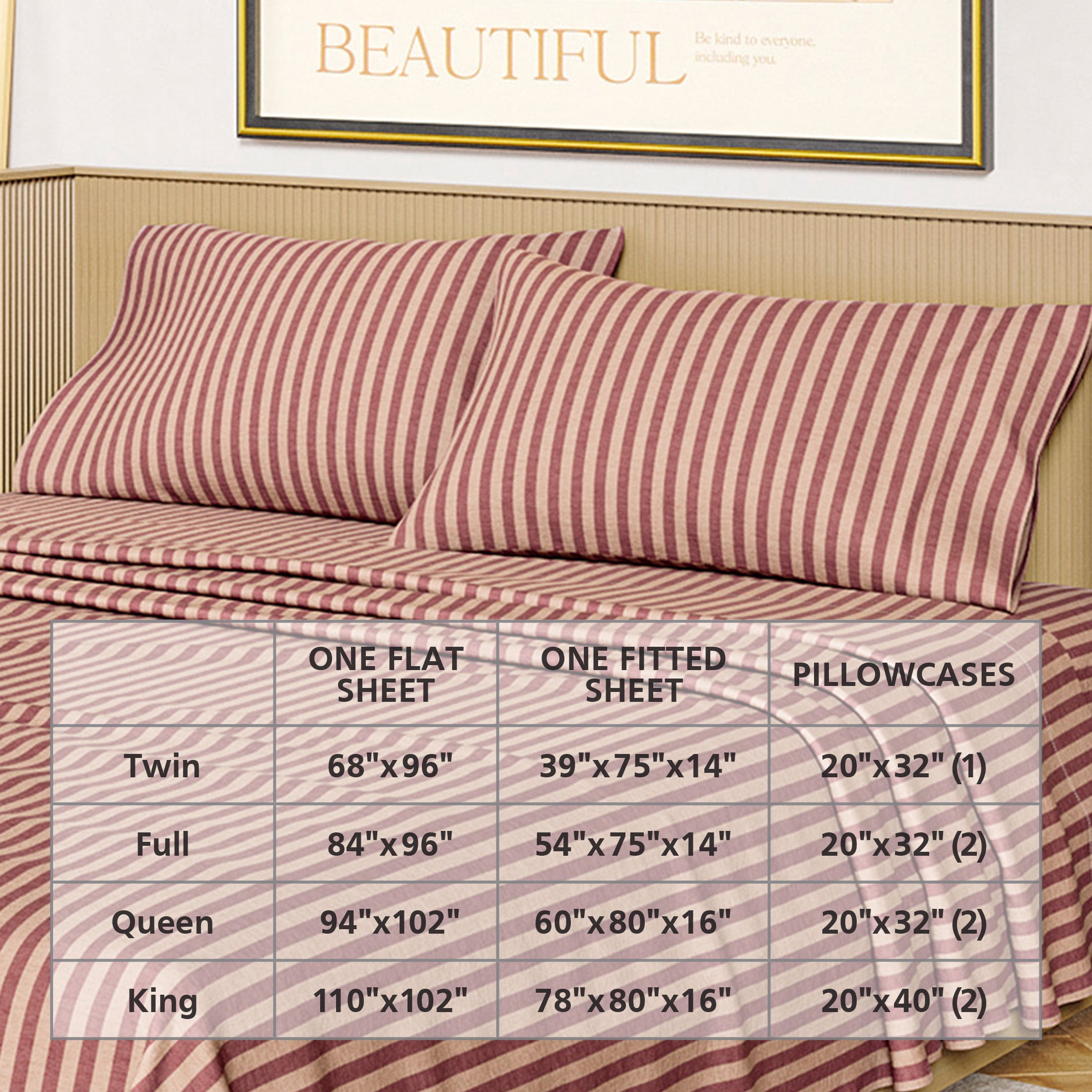 Beautiful Striped 3-Piece 100% Cotton Percale Rosé Pink Sheet Set, Twin by Drew Barrymore