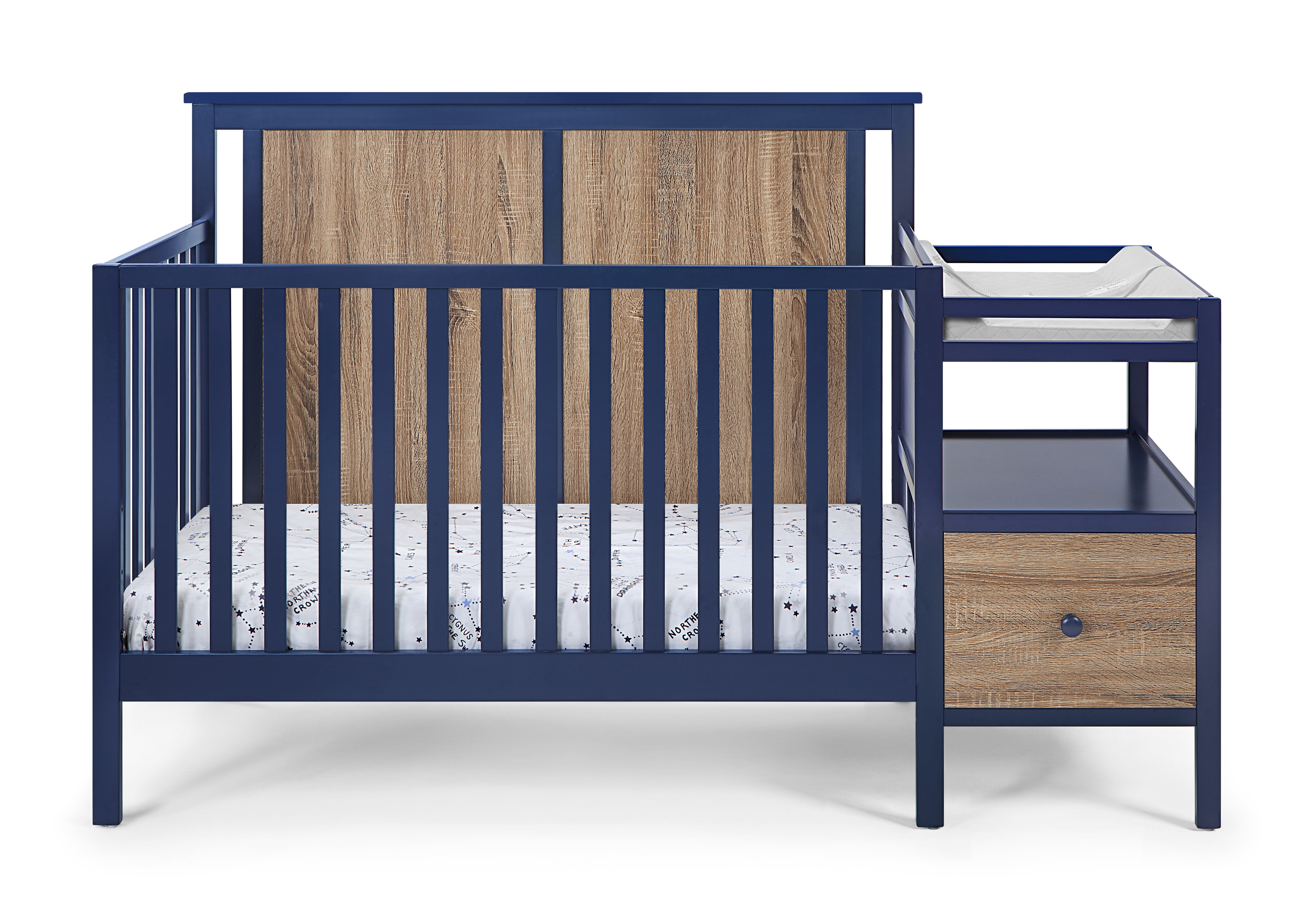 Suite Bebe Connelly 4-in-1 Convertible Crib and Changer Combo, Midnight Blue/Vintage Walnut