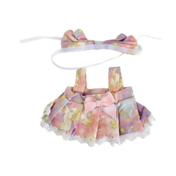 Ropa para muñecas, falda y diadema de peluche, adorable juego para cambiarse de ropa. Rosa