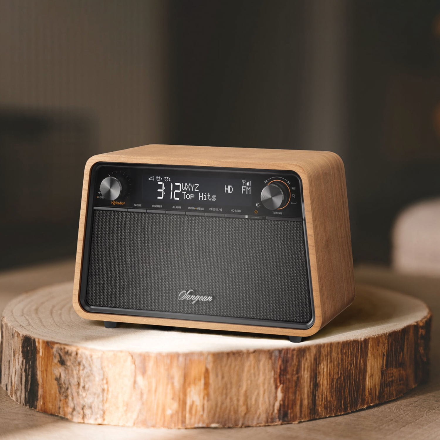 Sangean HDR-19 Bluetooth Corded Electric Alert System Portable Radio, Natural Cherry