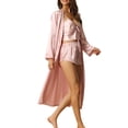 thumbnail image 4 of INSPIRAR CHIC Conjunto de Pijamas de Satén para Mujeres de 3 piezas, Tops de Cami y Pantalones Cortos con Bata, Ropa de Casa, Color Rosa, Talla M, 4 of 4