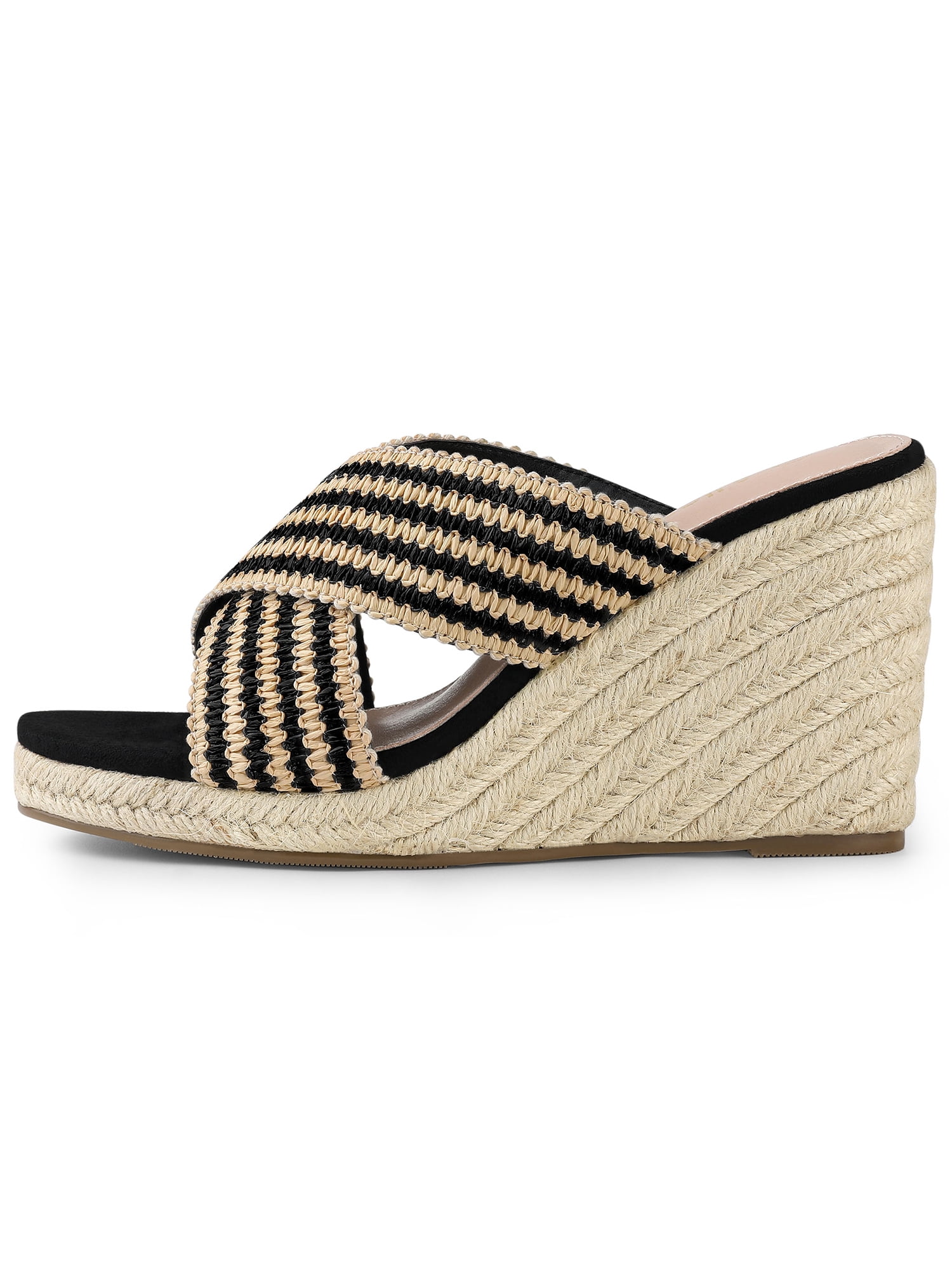 DARING DIVA Women's Crisscross Strap Platform Slides Wedge Sandals Black 7.5