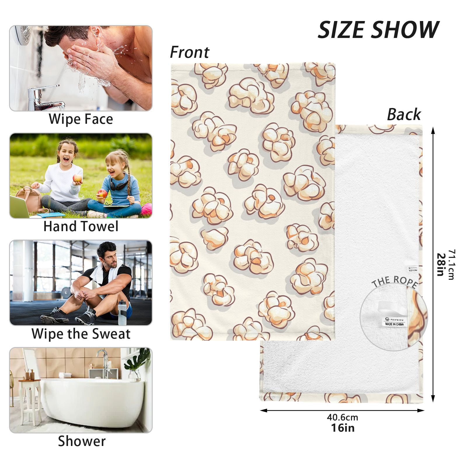 Many Popcorns Hand Towels Cotton Bath Towels Large Face Towels Absorbent for Bathroom 2 Packs