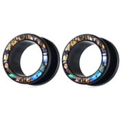 Pair Black Surgical Steel Abalone Shell Screw Fit Steel Tunnels Ear Plugs Gauges - size=1inch (25mm)