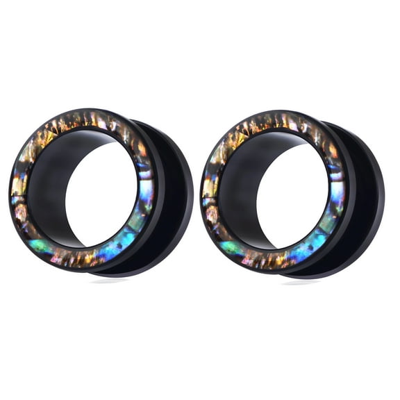 Pair Black Surgical Steel Abalone Shell Screw Fit Steel Tunnels Ear Plugs Gauges - size=3/4" (19mm)