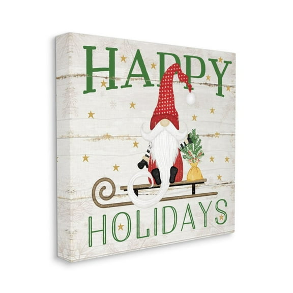 Stupell Industries Festive Happy Holidays Gnome with Rustic Sled Detail Designed by Jennifer Pugh