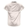 thumbnail image 5 of Pincandy Women's Round Neck Short Sleeved Left Shoulder Pleated Satin Women's Top Short Sleeved Round Neck Top,White,2XL, 5 of 6