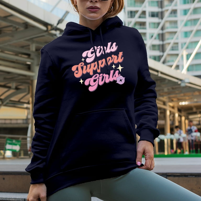Girls Support Girls Retro Women Empowerment Gift Navy Blue Hooded Sweatshirt or Hoodie Medium Walmart