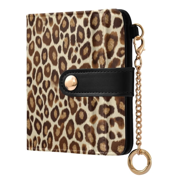Womens Wallet PU Leather Bifold Small Purse with RFID Blocking Credit Card Holder Brown Leopard Print Pattern