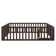thumbnail image 4 of Gewnee Queen Size Toddler Floor Bed,Pine Wood Kids Floor Bed Frame with Fence and Door,Walnut, 4 of 8