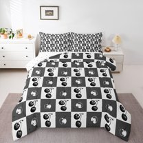 Homewish Retro Sweet Cherry Full Size Comforter Sets,Fruit Theme Bedding Comforter Set,Gray White Black Bedding Sets For Kids,Breathable Home Decor Reversible,3 Pieces