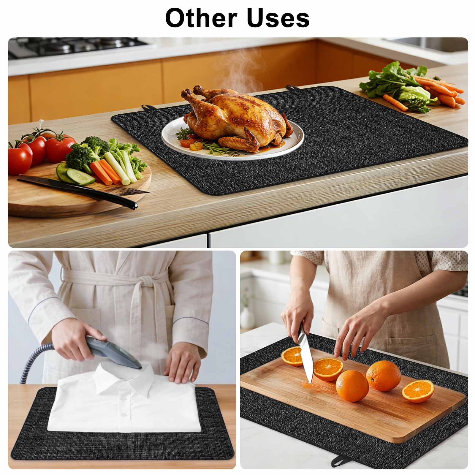 Black Burlap Texture Stove Top Cover for Electric Stove, Heat-proof & Non Slip Glass Top Stove Cover Protector, Farmhouse Vintage Black Kitchen Flat Cooktop Rubber Mat 36x21 Inches