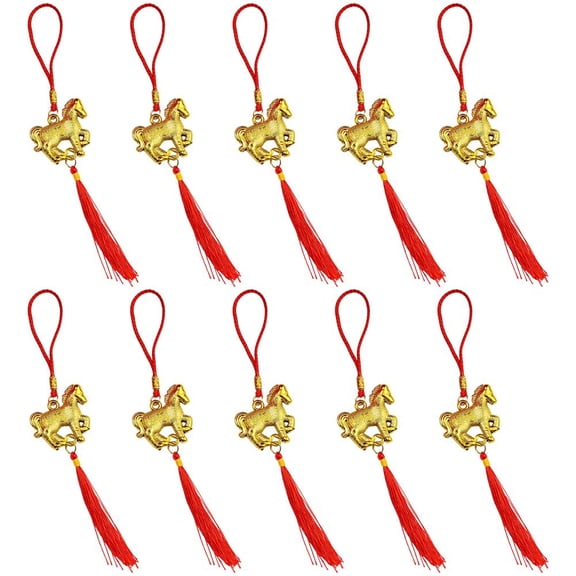 Jiibva 2026 Year of the Horse Lucky Decorations - 10 Pcs Chinese New Year Hanging Pendants with Chinese Knot Tassel for Wealth and Success