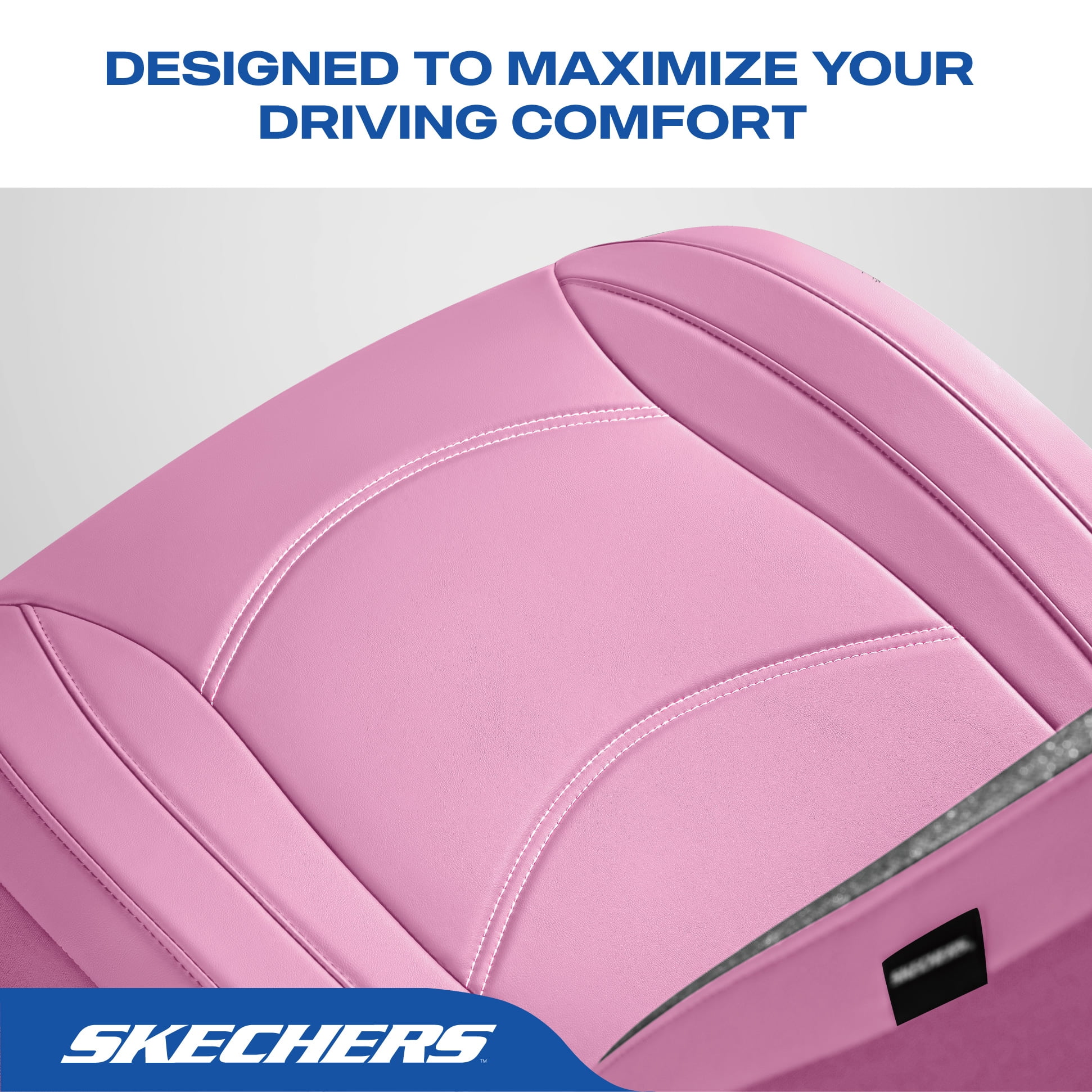 Skechers Leather Front Car Seat Cover – Stylish Diamond Design, Universal Fit - Pink