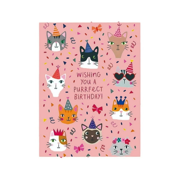 Purrfect Birthday Card for Cat Lovers – Colorful Cat Designs with Party Hats – Blank Inside, Envelope Included – Ideal Birthday Greeting for Friends and Family