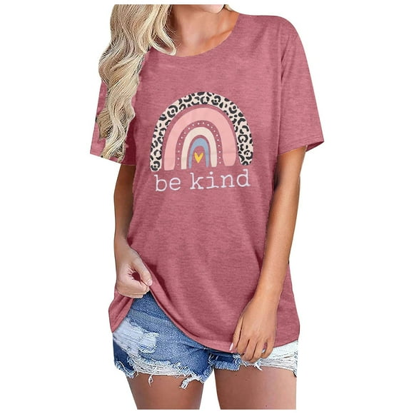 Women'S Print Crew Neck Organic Cotton T Shirt Short Sleeve Tee Women'S T-Shirts Rose Gold M